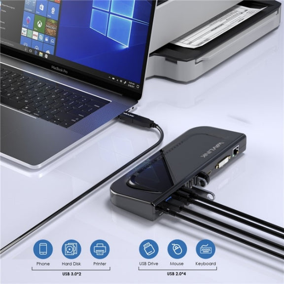 WAVLINK UG49DK4 Universal Laptop Docking Station Dual Monitor Supports DVI / HDMI / VGA(AU Plug)