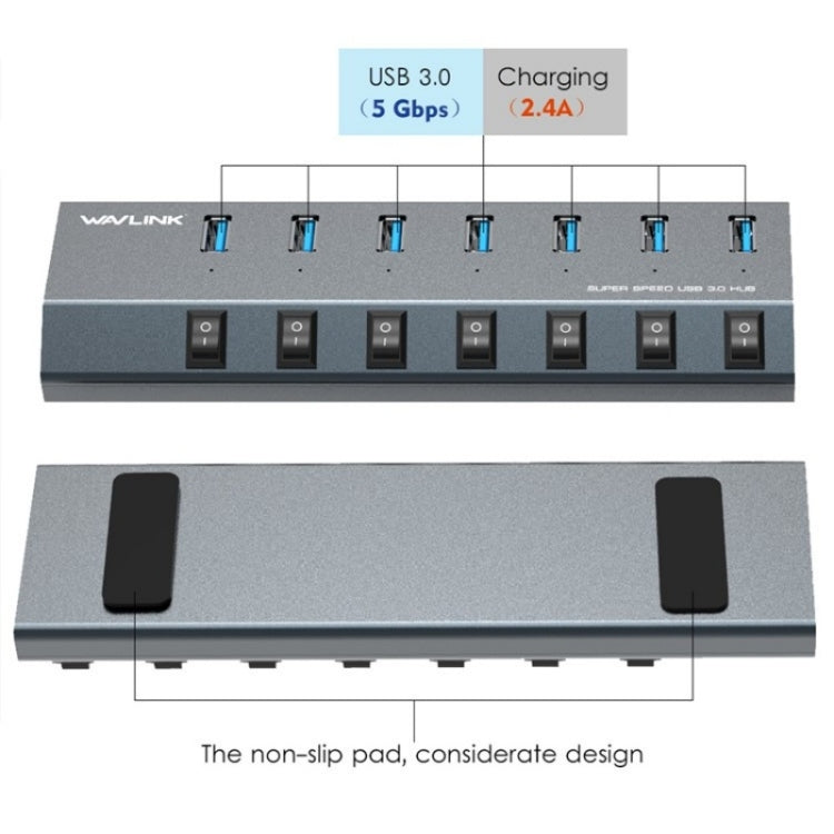 WAVLINK UH3076 5Gbps 7-port USB 3.0 Hub with Independent Switch and LED Indicator(AU Plug)