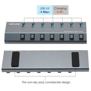 WAVLINK UH3076 5Gbps 7-port USB 3.0 Hub with Independent Switch and LED Indicator(UK Plug)