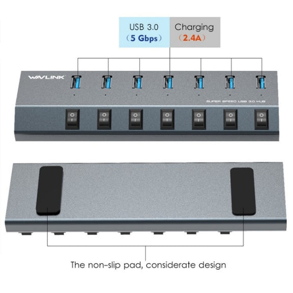 WAVLINK UH3076 5Gbps 7-port USB 3.0 Hub with Independent Switch and LED Indicator(US Plug)