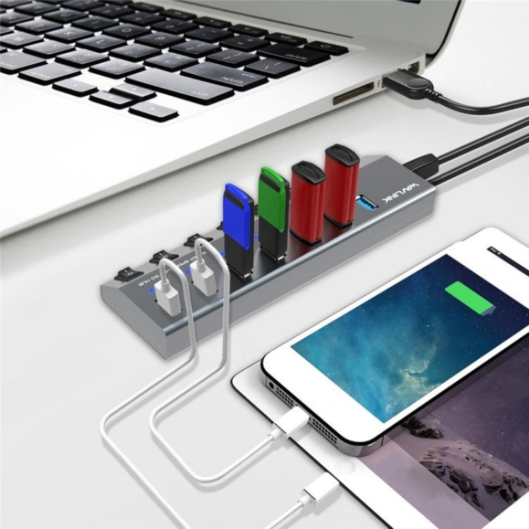WAVLINK UH3076 5Gbps 7-port USB 3.0 Hub with Independent Switch and LED Indicator(AU Plug)