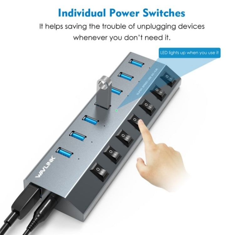 WAVLINK UH3076 5Gbps 7-port USB 3.0 Hub with Independent Switch and LED Indicator(UK Plug)