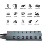 WAVLINK UH3076 5Gbps 7-port USB 3.0 Hub with Independent Switch and LED Indicator(AU Plug)