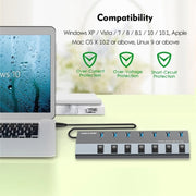 WAVLINK UH3076 5Gbps 7-port USB 3.0 Hub with Independent Switch and LED Indicator(UK Plug)