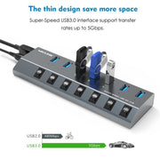 WAVLINK UH3076 5Gbps 7-port USB 3.0 Hub with Independent Switch and LED Indicator(US Plug)