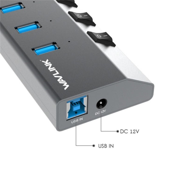 WAVLINK UH3076 5Gbps 7-port USB 3.0 Hub with Independent Switch and LED Indicator(AU Plug)