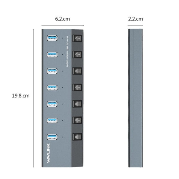 WAVLINK UH3076 5Gbps 7-port USB 3.0 Hub with Independent Switch and LED Indicator(AU Plug)