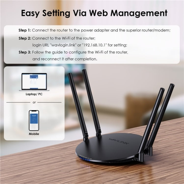 WAVLINK WN530HG3 AC1200 Dual Band AP Router 1000Mbps WAN / LAN Ethernet Port, Plug:US Plug