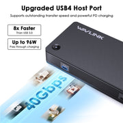 WAVLINK UTD22 Support 96W Laptop Charging USB4 Docking Station Dual Monitor USB-C Hub(EU Plug)