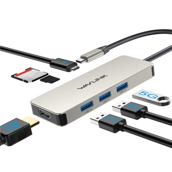 WAVLINK UHP3416 7-in-1 PD100W Charging SD / TF Card Reader 4K HD Type-C Docking Station(Blue)