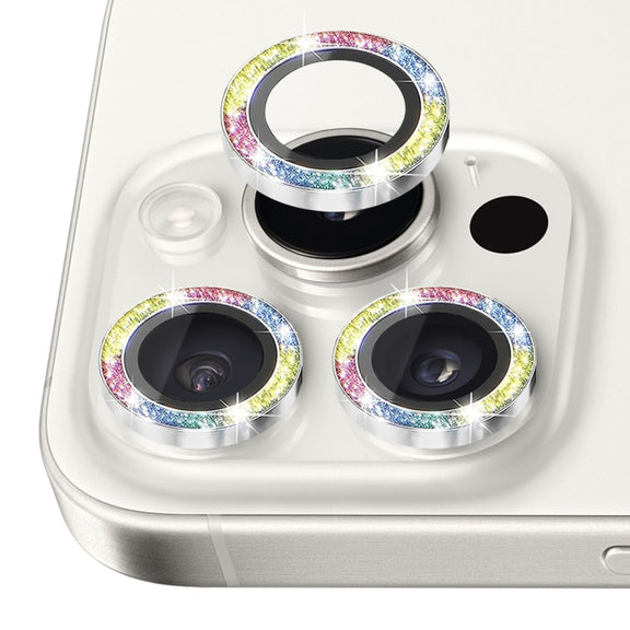 For iPhone 16 Pro / 16 Pro Max NORTHJO Glitter Camera Lens Protector Tempered Glass Metal Ring Film(Colorful)
