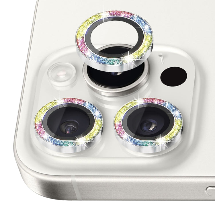For iPhone 16 Pro / 16 Pro Max NORTHJO Glitter Camera Lens Protector Tempered Glass Metal Ring Film(Colorful)