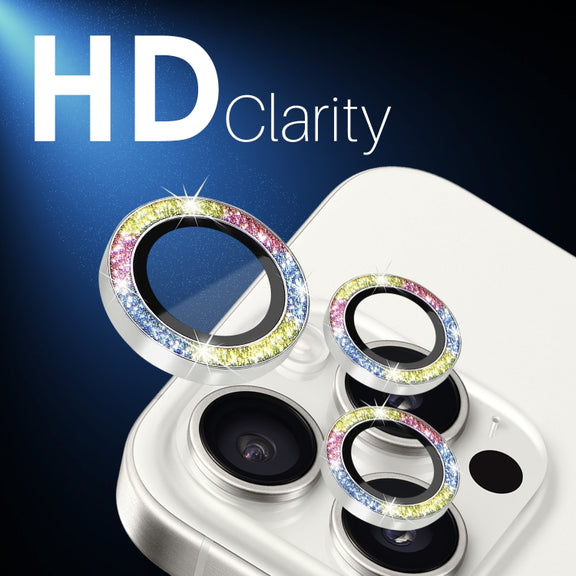 For iPhone 16 Pro / 16 Pro Max NORTHJO Glitter Camera Lens Protector Tempered Glass Metal Ring Film(Colorful)