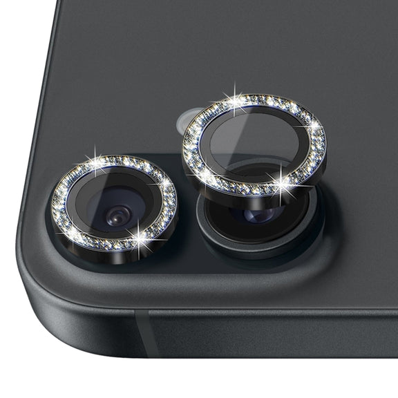 For iPhone 16 / 16 Plus NORTHJO Glitter Camera Lens Protector Tempered Glass Metal Ring Film(Black)
