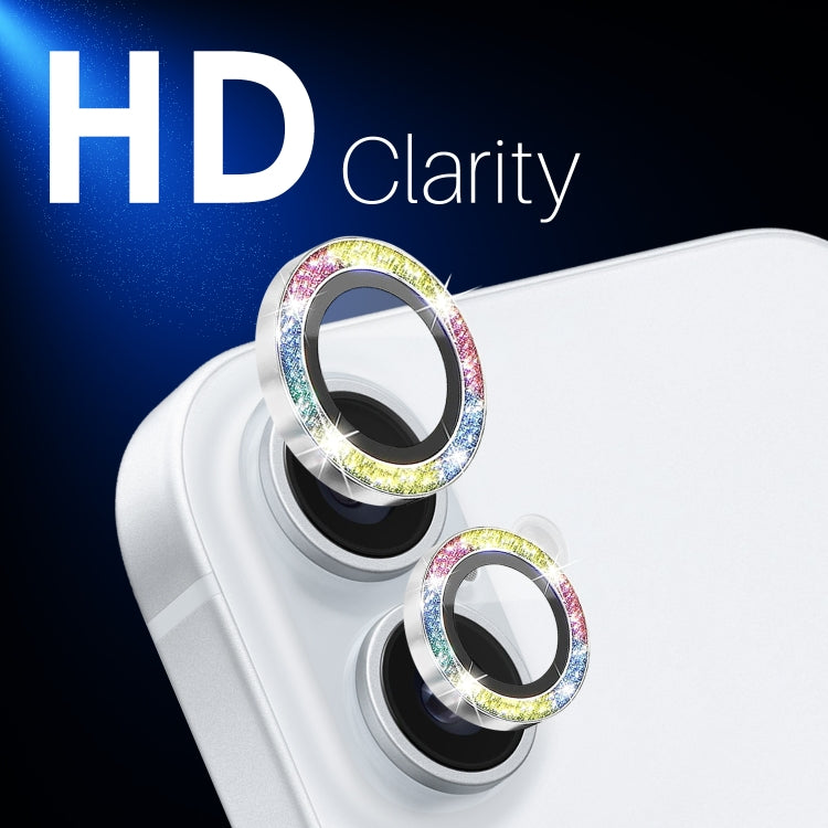 For iPhone 16 / 16 Plus NORTHJO Glitter Camera Lens Protector Tempered Glass Metal Ring Film(Colorful)