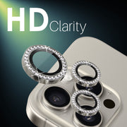 For iPhone 16 Pro / 16 Pro Max NORTHJO Rhinestone Camera Lens Protector Tempered Glass Metal Ring Film(Natural)