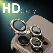 For iPhone 16 Pro / 16 Pro Max NORTHJO Rhinestone Camera Lens Protector Tempered Glass Metal Ring Film(Brown)