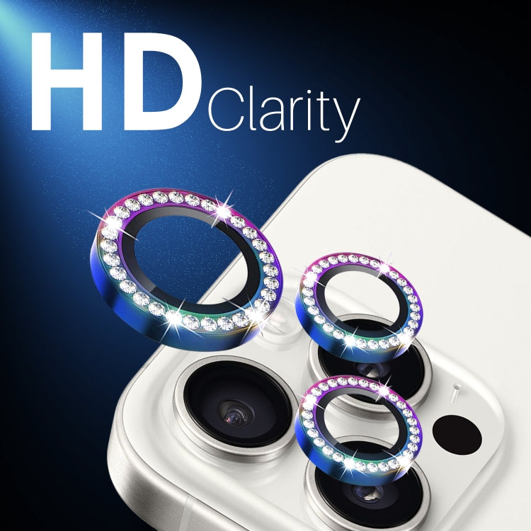 For iPhone 16 Pro / 16 Pro Max NORTHJO Rhinestone Camera Lens Protector Tempered Glass Metal Ring Film(Colorful)