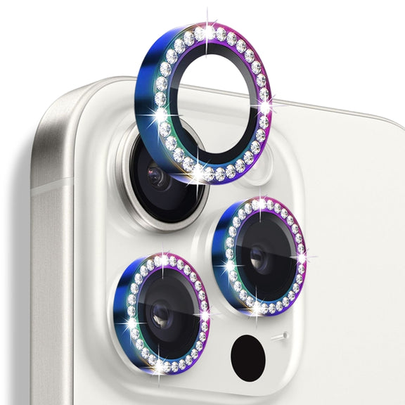 For iPhone 16 Pro / 16 Pro Max NORTHJO Rhinestone Camera Lens Protector Tempered Glass Metal Ring Film(Colorful)