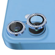 For iPhone 16 / 16 Plus NORTHJO Rhinestone Camera Lens Protector Tempered Glass Metal Ring Film(Blue)