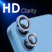 For iPhone 16 / 16 Plus NORTHJO Rhinestone Camera Lens Protector Tempered Glass Metal Ring Film(Blue)