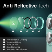 For iPhone 16 / 16 Plus NORTHJO Rhinestone Camera Lens Protector Tempered Glass Metal Ring Film(Cyan)