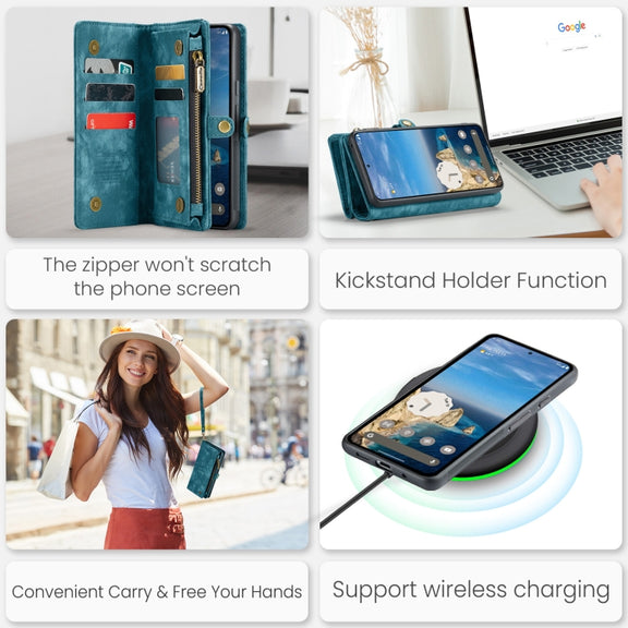 For Google Pixel 9 / 9 Pro CaseMe 008 Detachable Multifunctional Leather Phone Case(Blue)