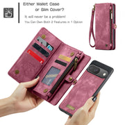 For Google Pixel 9 / 9 Pro CaseMe 008 Detachable Multifunctional Leather Phone Case(Wine Red)