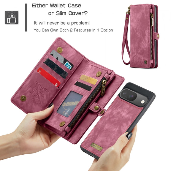 For Google Pixel 9 / 9 Pro CaseMe 008 Detachable Multifunctional Leather Phone Case(Wine Red)