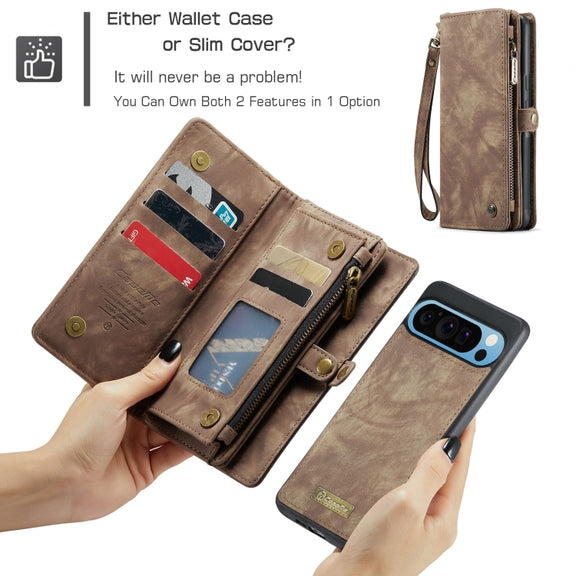 For Google Pixel 9 Pro XL CaseMe 008 Detachable Multifunctional Leather Phone Case(Brown)