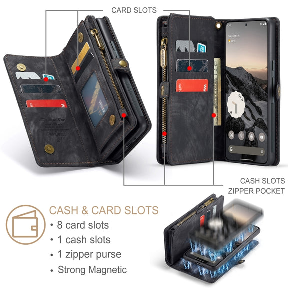 For Google Pixel 9 Pro XL CaseMe 008 Detachable Multifunctional Leather Phone Case(Black)