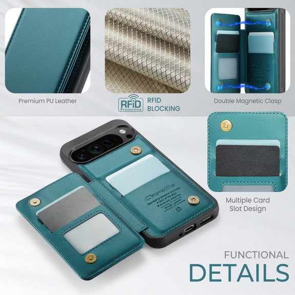 For Google Pixel 9 Pro XL CaseMe C22 Card Slots Holder RFID Anti-theft Phone Case(Green)