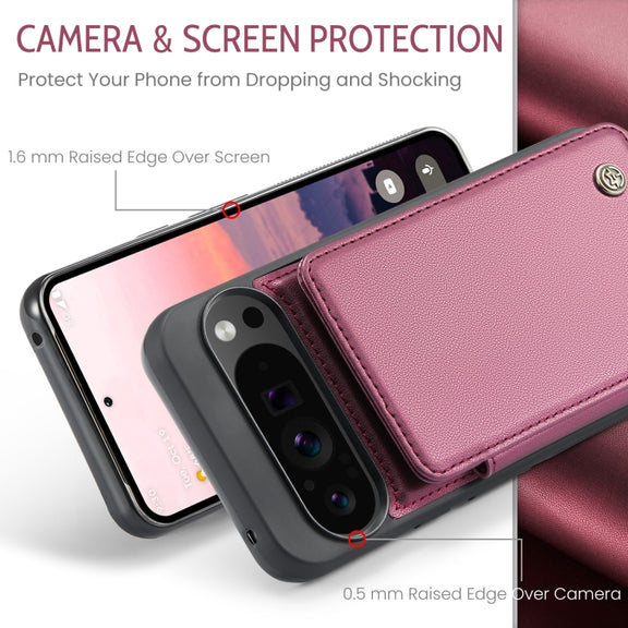 For Google Pixel 9 Pro XL CaseMe C22 Card Slots Holder RFID Anti-theft Phone Case(Wine)