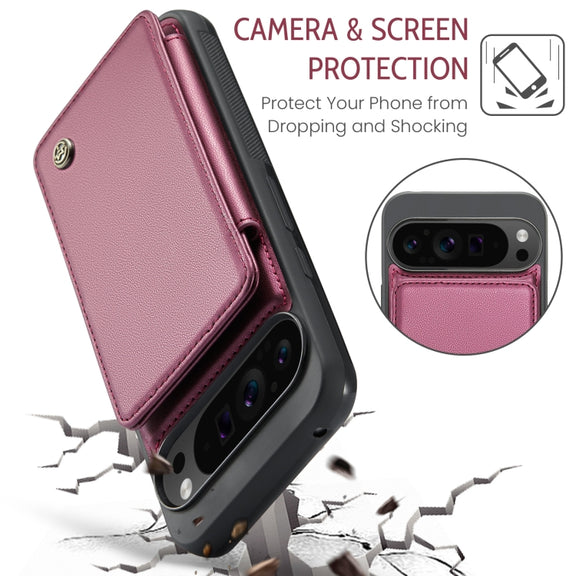 For Google Pixel 9 Pro XL CaseMe C22 Card Slots Holder RFID Anti-theft Phone Case(Wine)