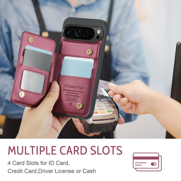 For Google Pixel 9 Pro XL CaseMe C22 Card Slots Holder RFID Anti-theft Phone Case(Wine)