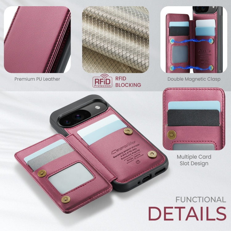 For Google Pixel 9 / 9 Pro CaseMe C22 Card Slots Holder RFID Anti-theft Phone Case(Wine)