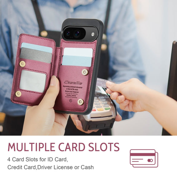 For Google Pixel 9 / 9 Pro CaseMe C22 Card Slots Holder RFID Anti-theft Phone Case(Wine)