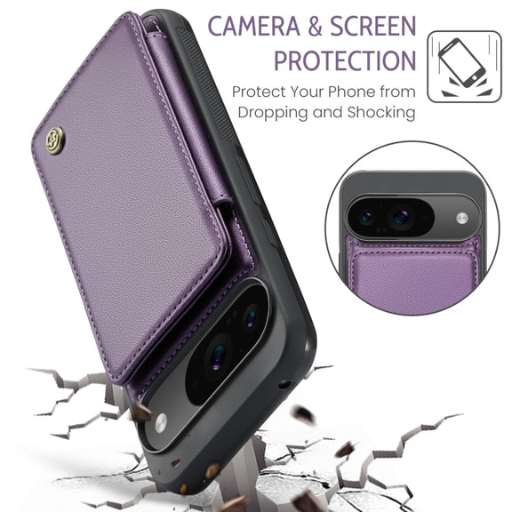 For Google Pixel 9 / 9 Pro CaseMe C22 Card Slots Holder RFID Anti-theft Phone Case(Purple)