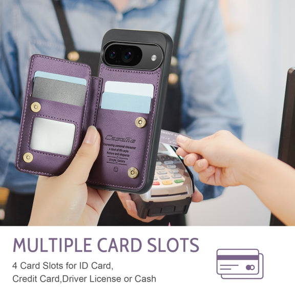 For Google Pixel 9 / 9 Pro CaseMe C22 Card Slots Holder RFID Anti-theft Phone Case(Purple)