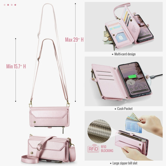 For Google Pixel 9 Pro XL CaseMe C36 Card Slots Zipper Wallet RFID Anti-theft Leather Phone Case(Pink)