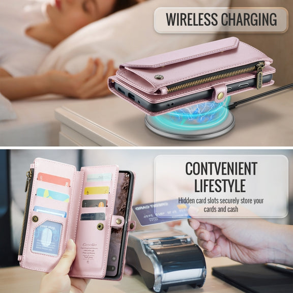 For Google Pixel 9 Pro XL CaseMe C36 Card Slots Zipper Wallet RFID Anti-theft Leather Phone Case(Pink)