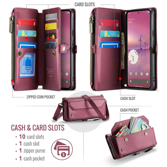 For Google Pixel 9 Pro XL CaseMe C36 Card Slots Zipper Wallet RFID Anti-theft Leather Phone Case(Wine)