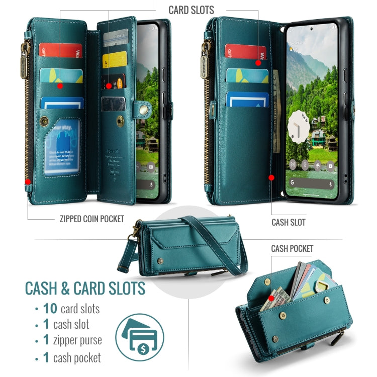 For Google Pixel 9 Pro XL / 10 Pro XL CaseMe C36 Card Slots Zipper Wallet RFID Anti-theft Leather Phone Case(Green)