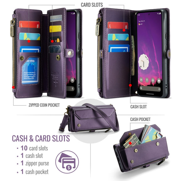 For Google Pixel 9 Pro XL CaseMe C36 Card Slots Zipper Wallet RFID Anti-theft Leather Phone Case(Purple)