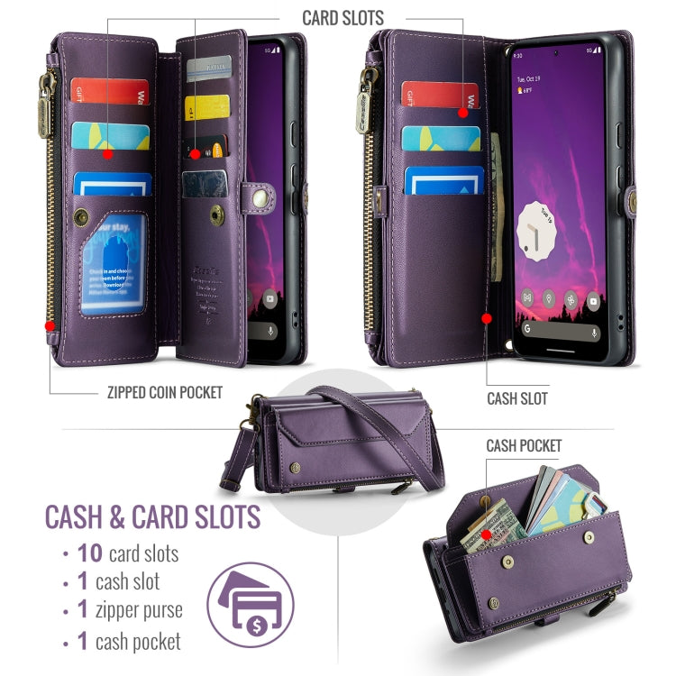 For Google Pixel 9 Pro XL CaseMe C36 Card Slots Zipper Wallet RFID Anti-theft Leather Phone Case(Purple)