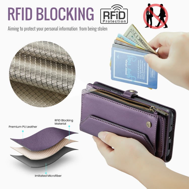 For Google Pixel 9 Pro XL CaseMe C36 Card Slots Zipper Wallet RFID Anti-theft Leather Phone Case(Purple)