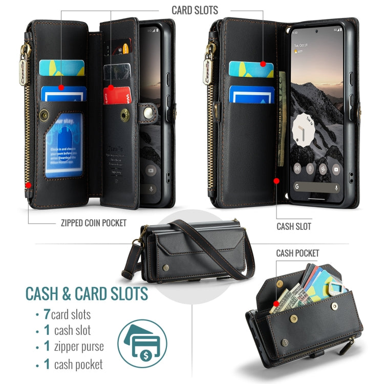 For Google Pixel 9 / 9 Pro CaseMe C36 Card Slots Zipper Wallet RFID Anti-theft Leather Phone Case(Black)