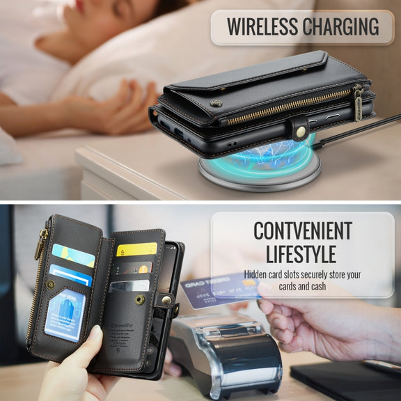 For Google Pixel 9 / 9 Pro CaseMe C36 Card Slots Zipper Wallet RFID Anti-theft Leather Phone Case(Black)
