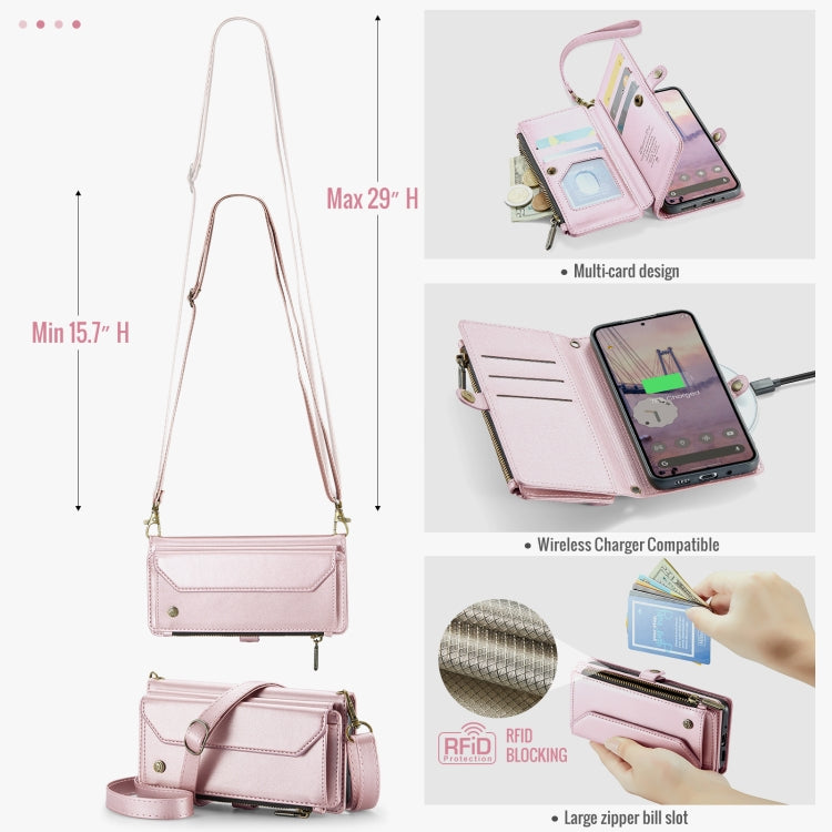 For Google Pixel 9 / 9 Pro CaseMe C36 Card Slots Zipper Wallet RFID Anti-theft Leather Phone Case(Pink)