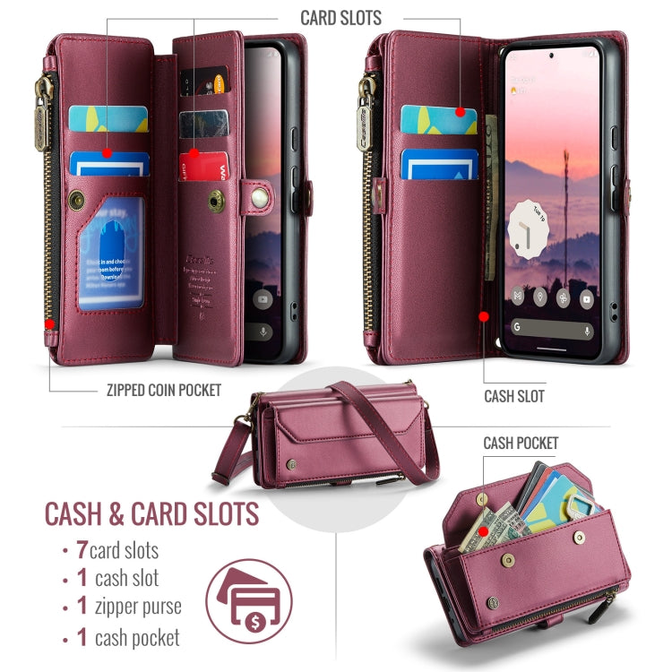 For Google Pixel 9 / 9 Pro CaseMe C36 Card Slots Zipper Wallet RFID Anti-theft Leather Phone Case(Wine)